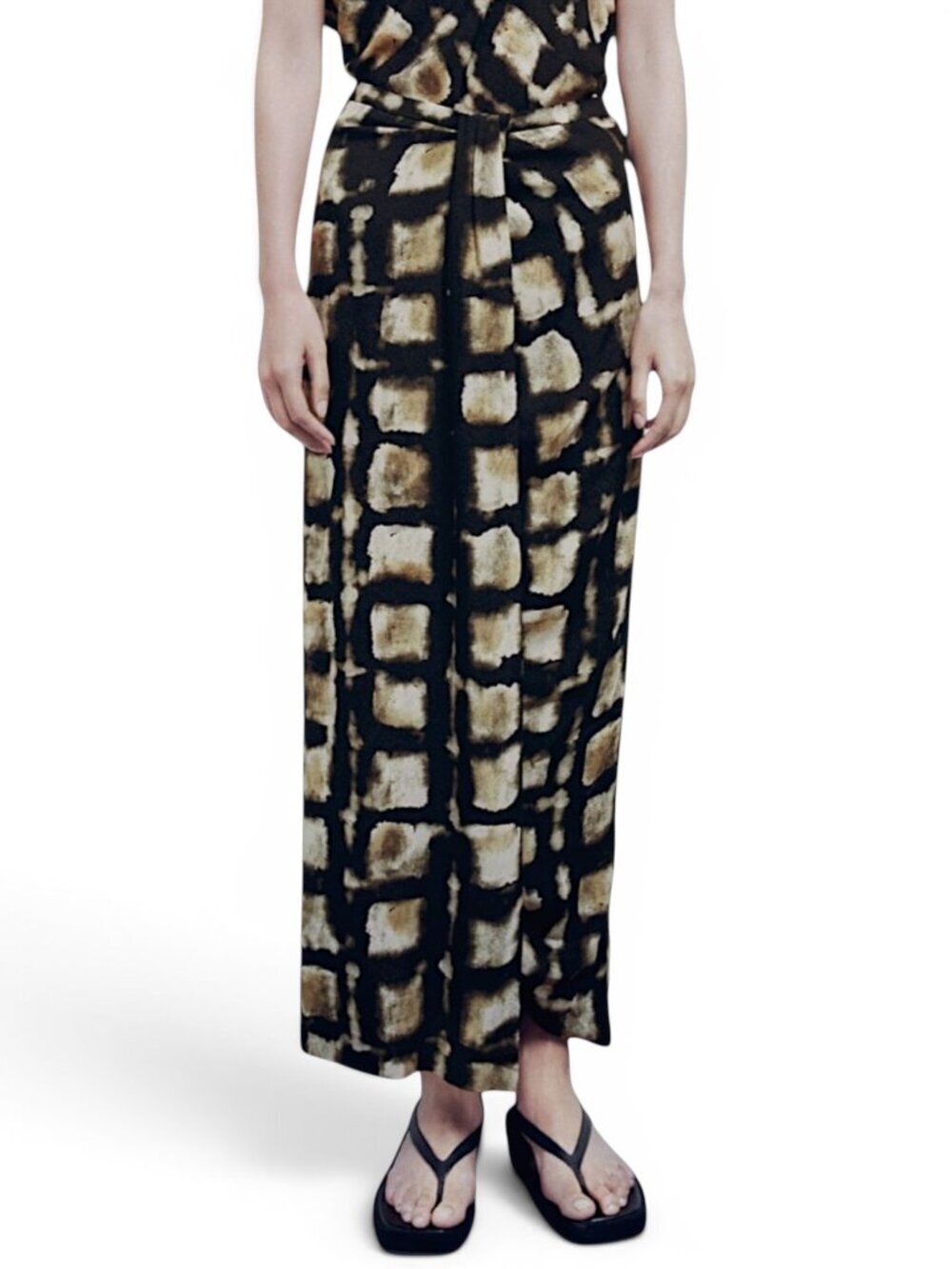 Zara Long Black Animal Printed Midi Skirt Wrap Knot Draped Look NWT New Size XS